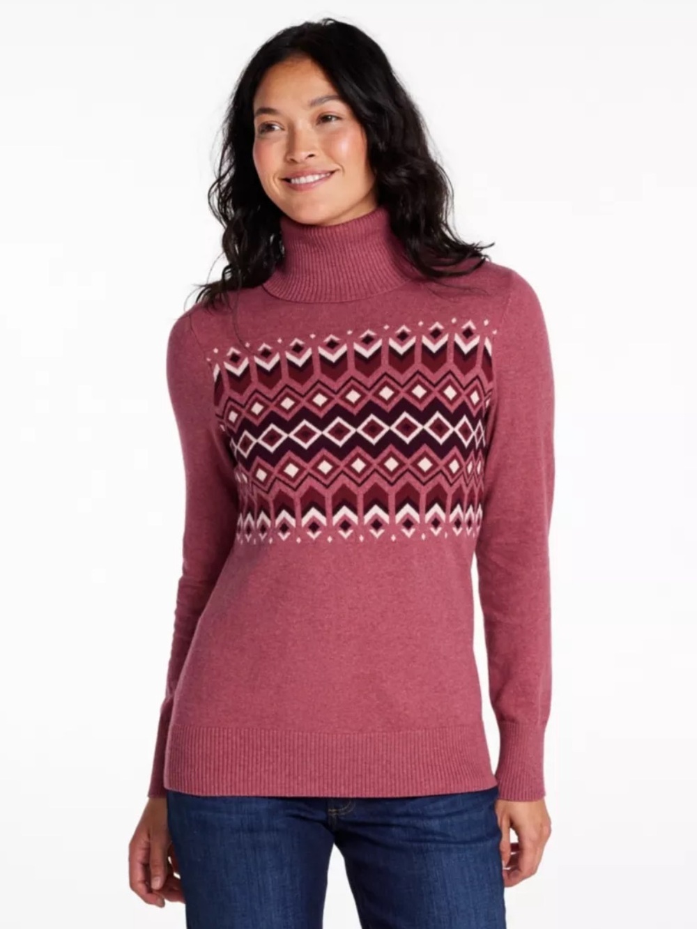 L.L. Bean Rose Pink Fair Isle Turtleneck Sweater
